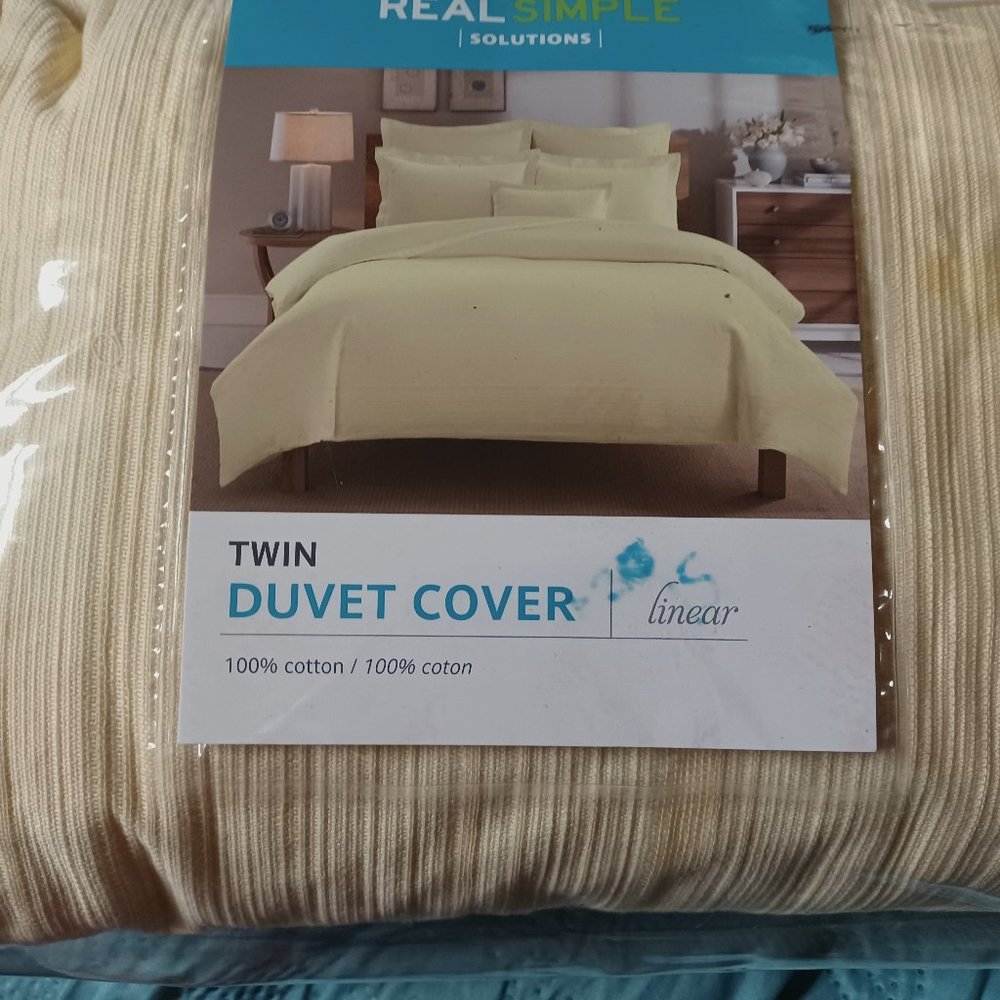 NEW Real Simple Solutions Linear Twin Duvet Cover